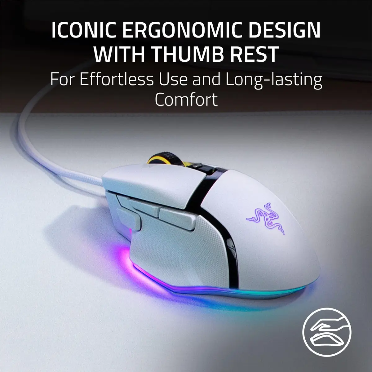 Razer Basilisk V3 Ergonomic Gaming Mouse White | 10 Programmable Buttons, 26K DPI Optical Sensor, RGB Lighting - view 5