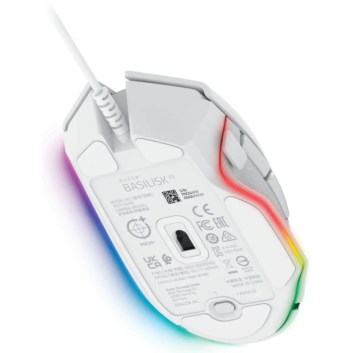 Razer Basilisk V3 Ergonomic Gaming Mouse White | 10 Programmable Buttons, 26K DPI Optical Sensor, RGB Lighting - view 8