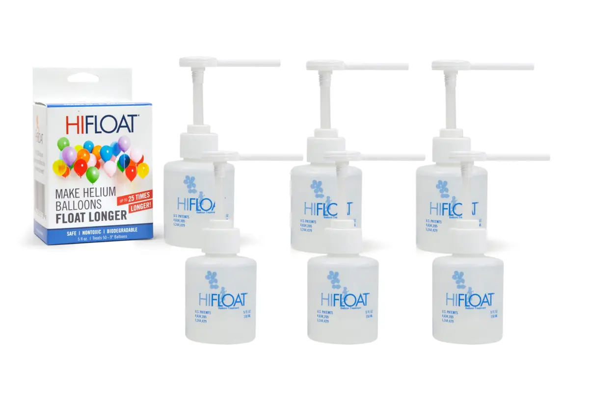 HI-FLOAT ULTRA HI-FLOAT Balloon Treatment with Pump – 5 oz (148ml) – Extends Helium Float Time Up to 25x for Latex Balloons – Professional Party & Event Decor Solution (6 Pack) - main product image