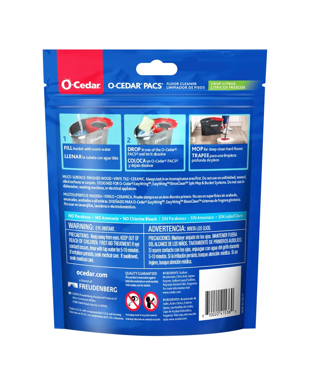 O-Cedar PACS Hard Floor Cleaner Crisp Citrus 24 Count (1-Pack) | Naturally-Derived Ingredients for All Hard Floors - view 5