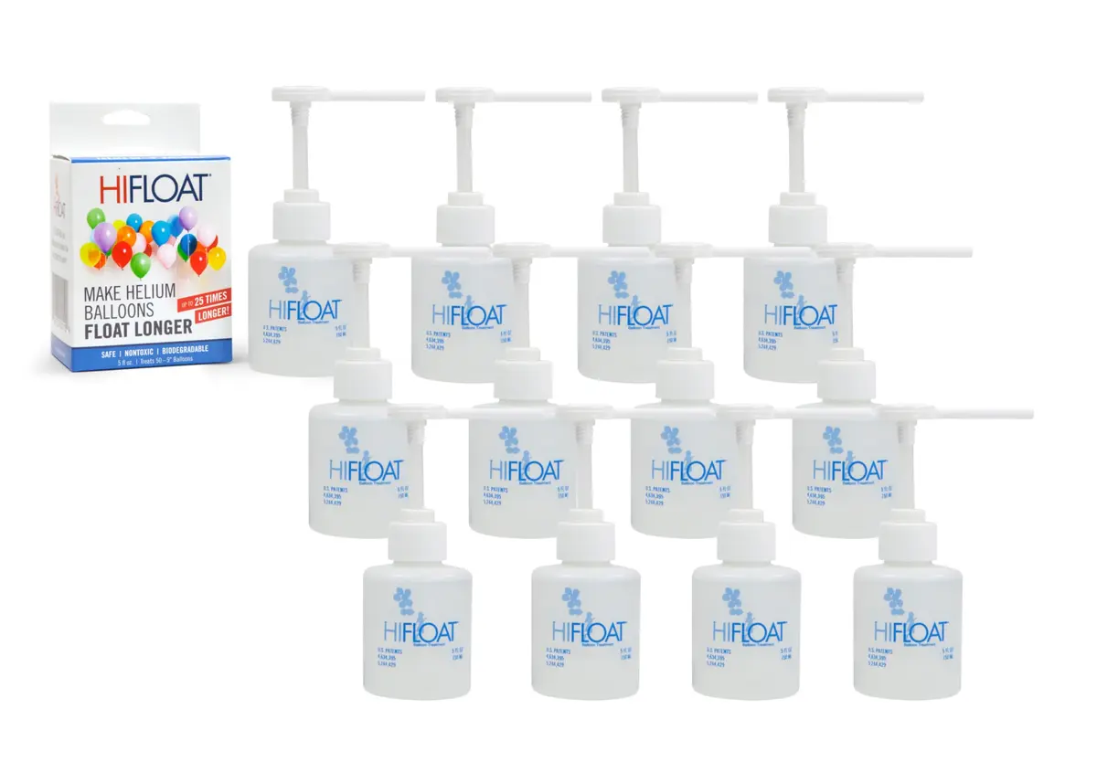 HI-FLOAT ULTRA HI-FLOAT Balloon Treatment with Pump – 5 oz (148ml) – Extends Helium Float Time Up to 25x for Latex Balloons | Professional Party & Event Decor Solution (12 Pack) - main product image