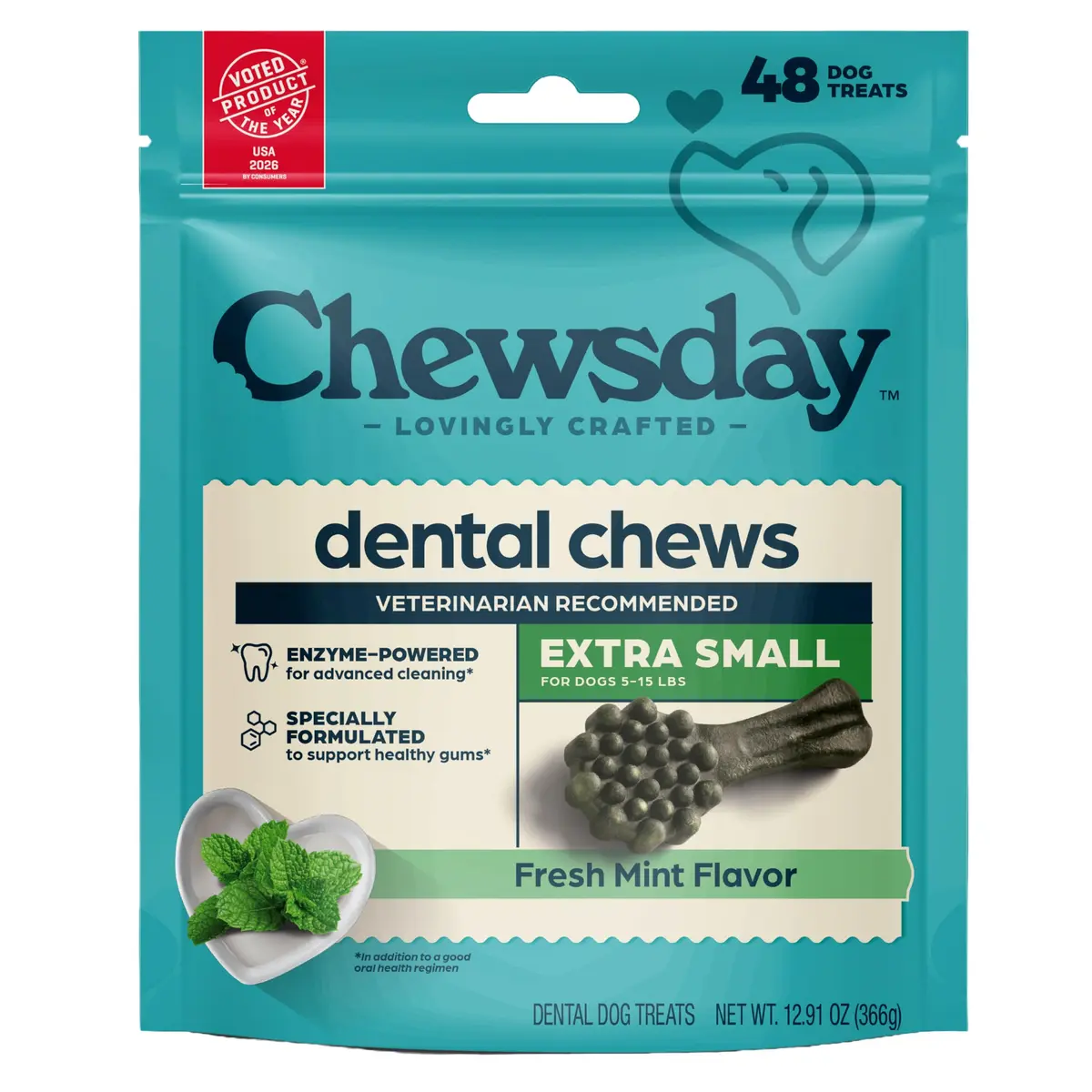 Chewsday Dog Treats Fresh Mint Flavor Dental Chews | Supports Oral Hygiene & Fresh Breath - main product image