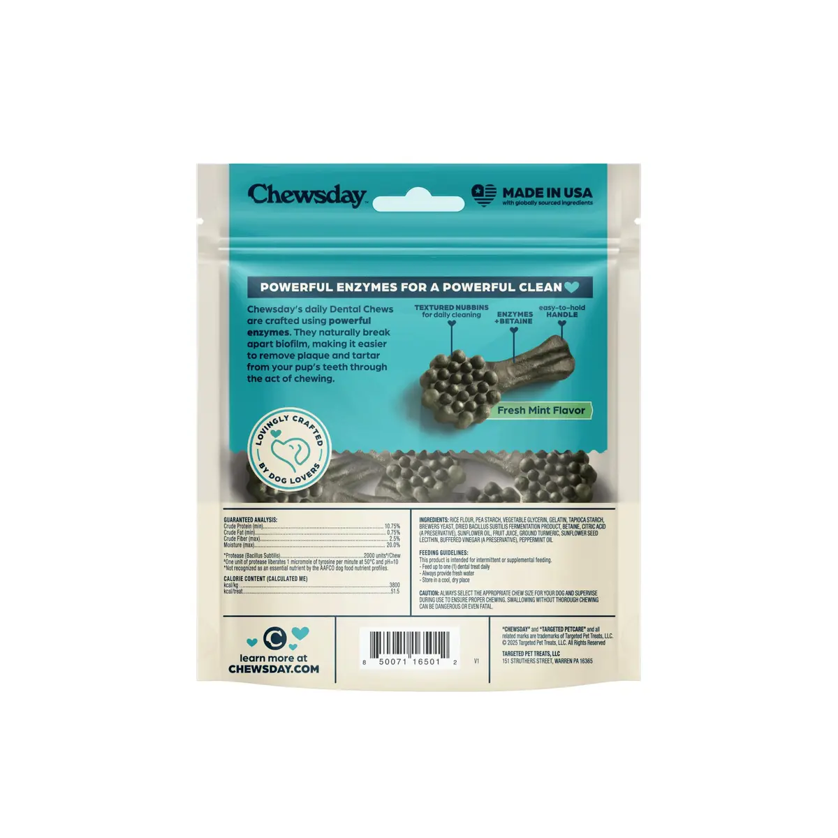 Chewsday Dog Treats Fresh Mint Flavor Dental Chews | Enzyme Powered, Small 13 Count - view 8