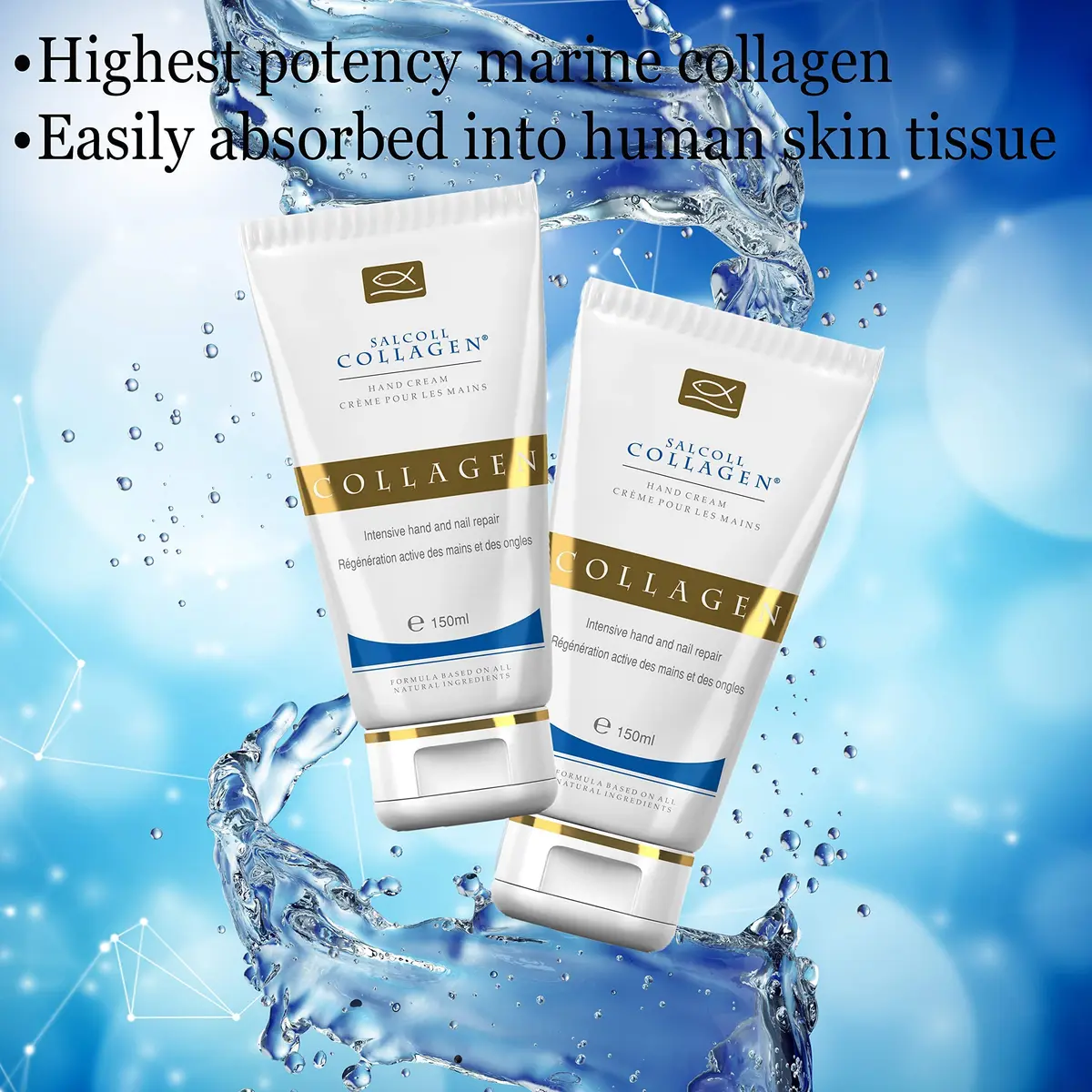 Salcoll Pure Bioactive Anti-Aging Collagen Repair Hand Cream 150ml (5.1 Fl Oz) | Hypoallergenic Moisturizing Lotion for Dry Skin - view 2