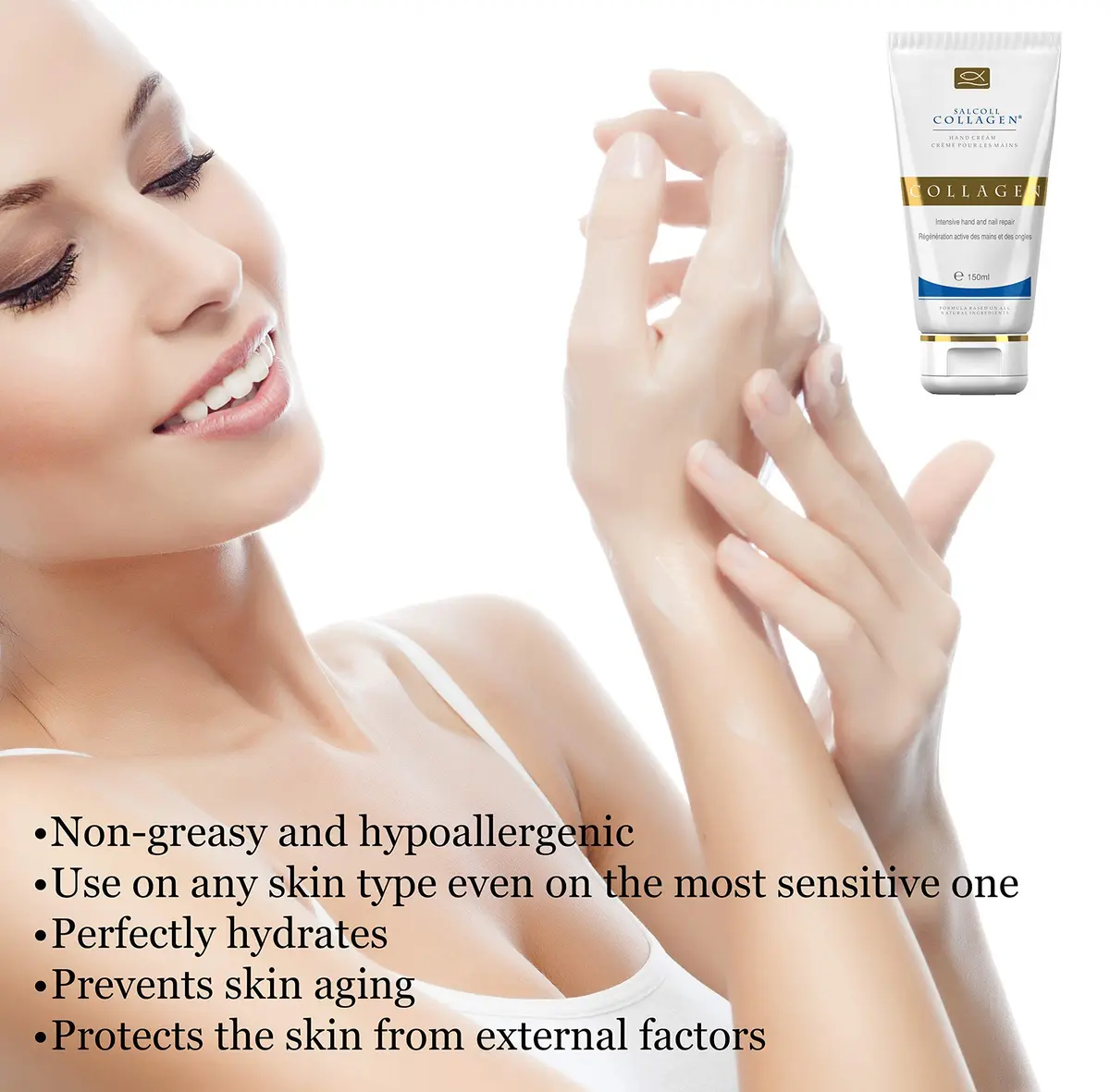 Salcoll Pure Bioactive Anti-Aging Collagen Repair Hand Cream 150ml (5.1 Fl Oz) | Hypoallergenic Moisturizing Lotion for Dry Skin - view 4