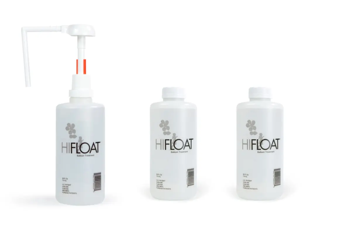 HI-FLOAT Ultra Hi-Float Balloon Treatment 24 oz (710 ml) Bottles with Pump (3 Pack) | Extends Helium Balloon Float Time Up to 25x Longer - main product image