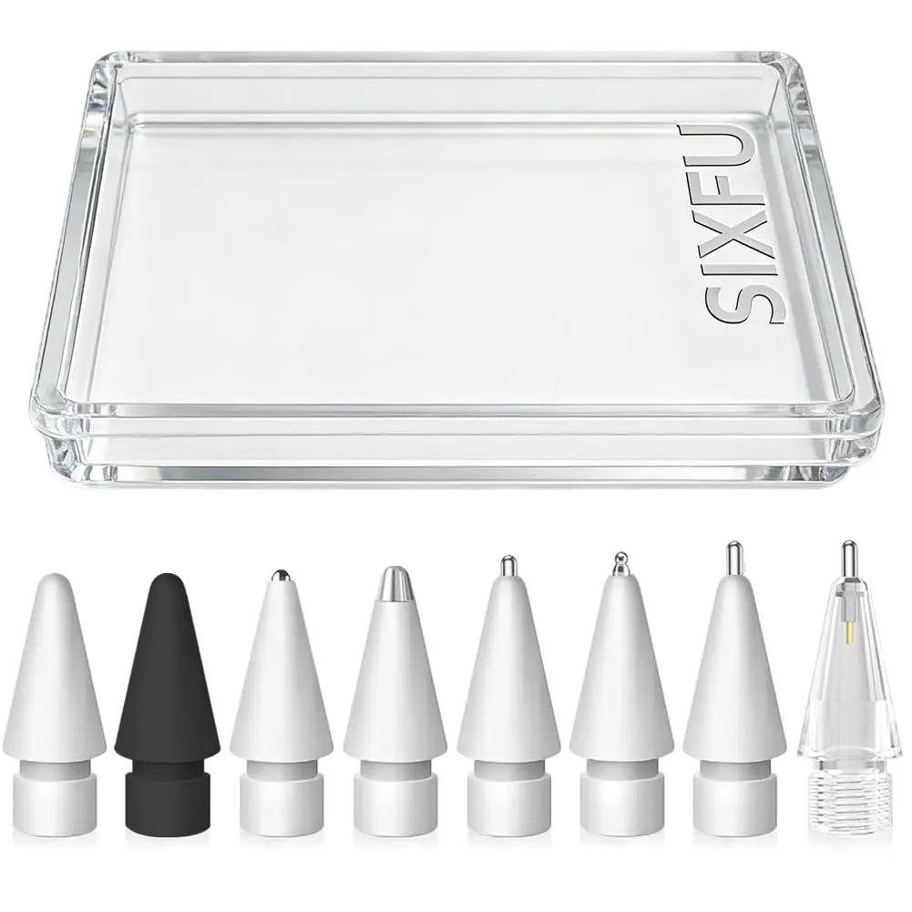 SIXFU 8 Styles Replacement Tips for Apple Pencil Pro, 1st/2nd Gen, USB-C, Logitech Crayon | 9-Piece Set with Storage Box - main product image