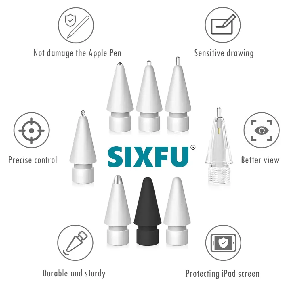 SIXFU 8 Styles Replacement Tips for Apple Pencil Pro, 1st/2nd Gen, USB-C, Logitech Crayon | 9-Piece Set with Storage Box - view 4