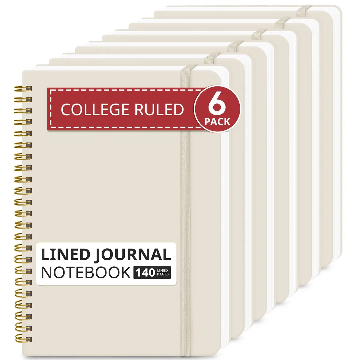 Taja Hardcover Spiral Notebooks 6 Pack, A5 (5.7" x 7.9") | Premium 100 GSM Paper, 140 Lined Pages - main product image