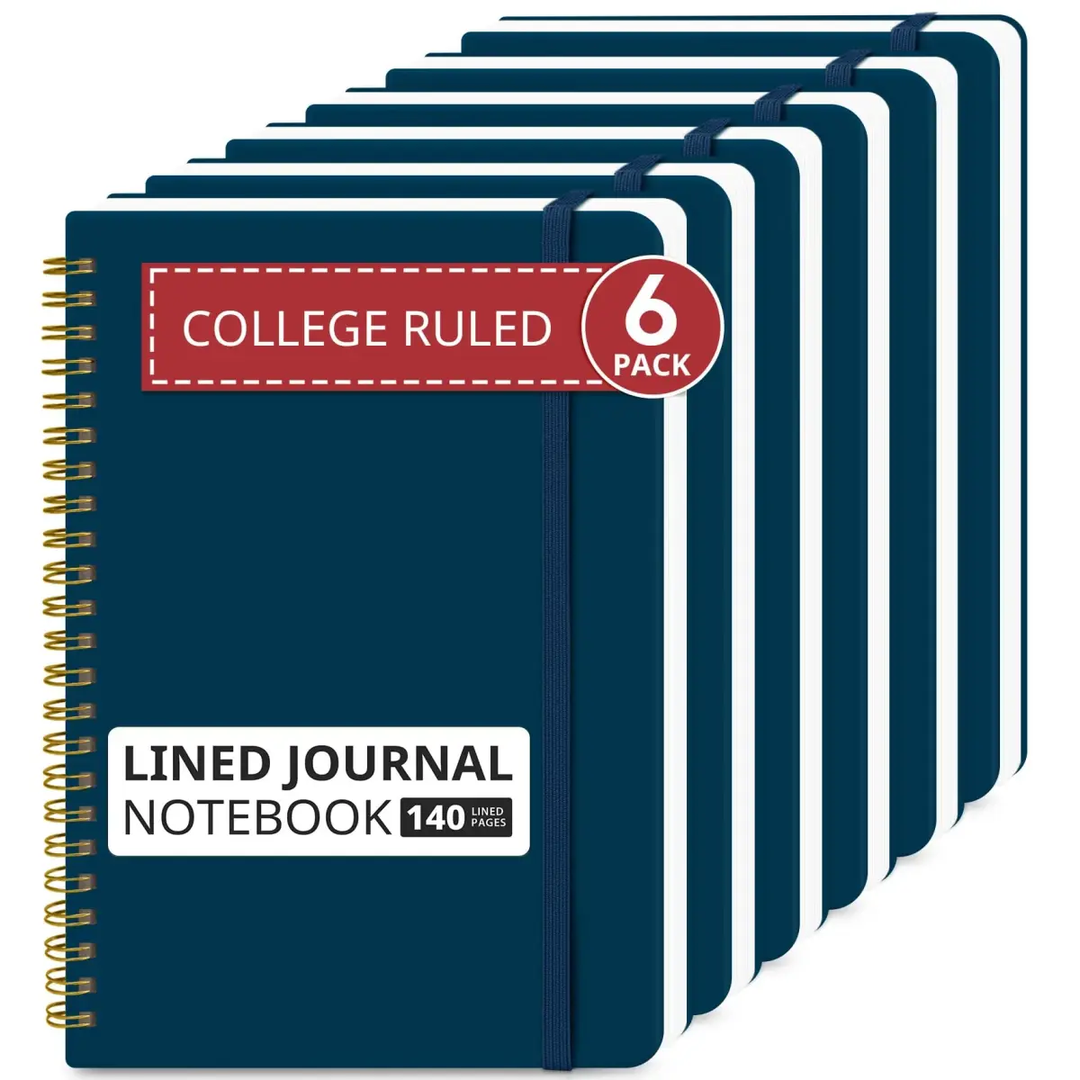 Taja 6 Pack Lined Notebooks A5 (14.5cm x 20cm) | Hardcover Spiral Journals for Work & Office - main product image