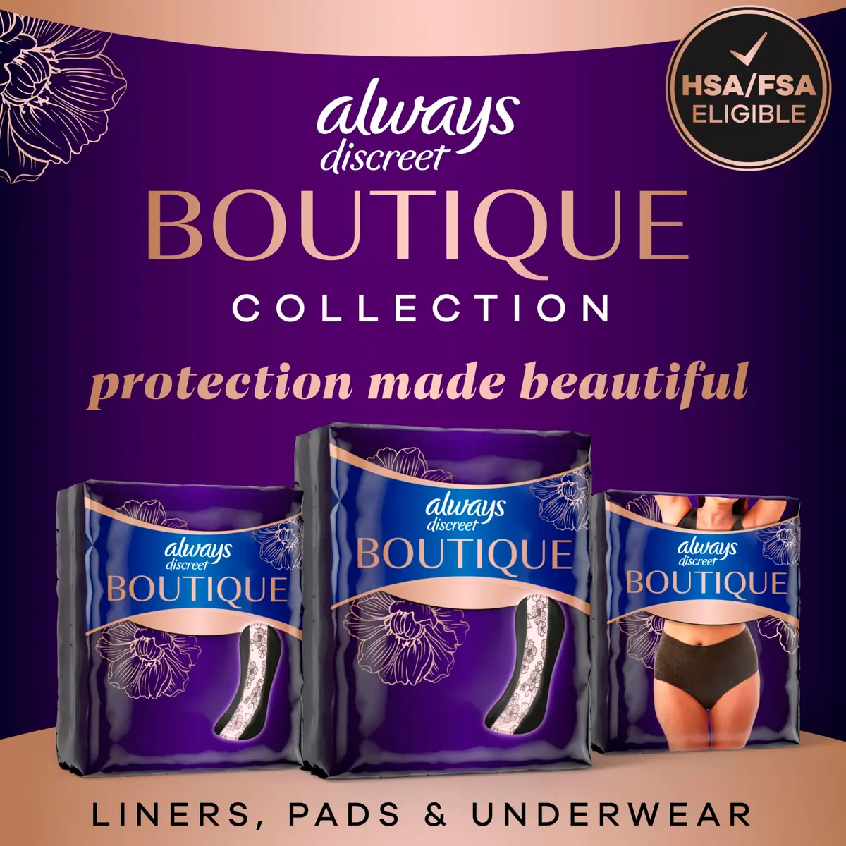 Always Discreet Boutique Adult Incontinence Bladder Leak Pads for Women, Long Length | Up to 100% Leak Protection - view 9