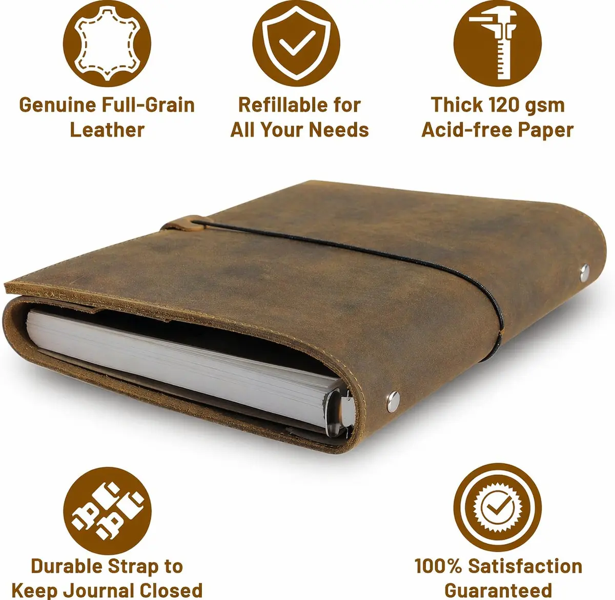 Wanderings A5 Leather Planner Binder Refillable 6-Ring Undated Journal 6.75" x 9" | Full-Grain Leather - view 9
