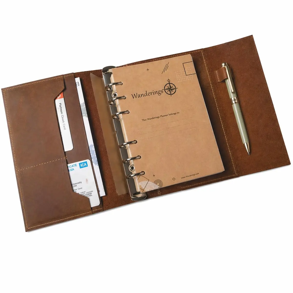 Wanderings A5 Leather Planner Binder Refillable 6-Ring Undated Journal 6.75" x 9" | Full-Grain Leather - view 2