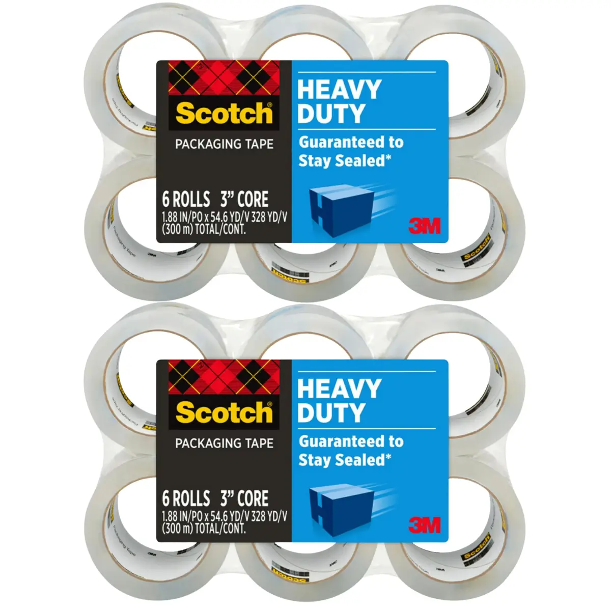 Scotch Heavy Duty Shipping Packaging Tape 3850 Clear 1.88 in x 54.6 yd (48 mm x 50 m) 12 Rolls | Industrial Strength Adhesive - main product image