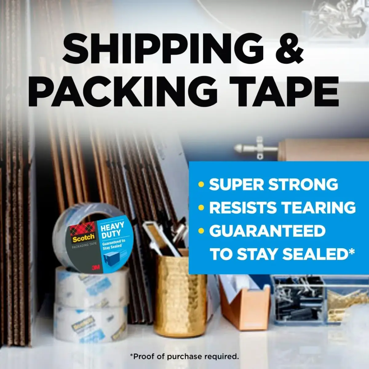Scotch Heavy Duty Shipping Packaging Tape 3850 Clear 1.88 in x 54.6 yd (48 mm x 50 m) 12 Rolls | Industrial Strength Adhesive - view 2