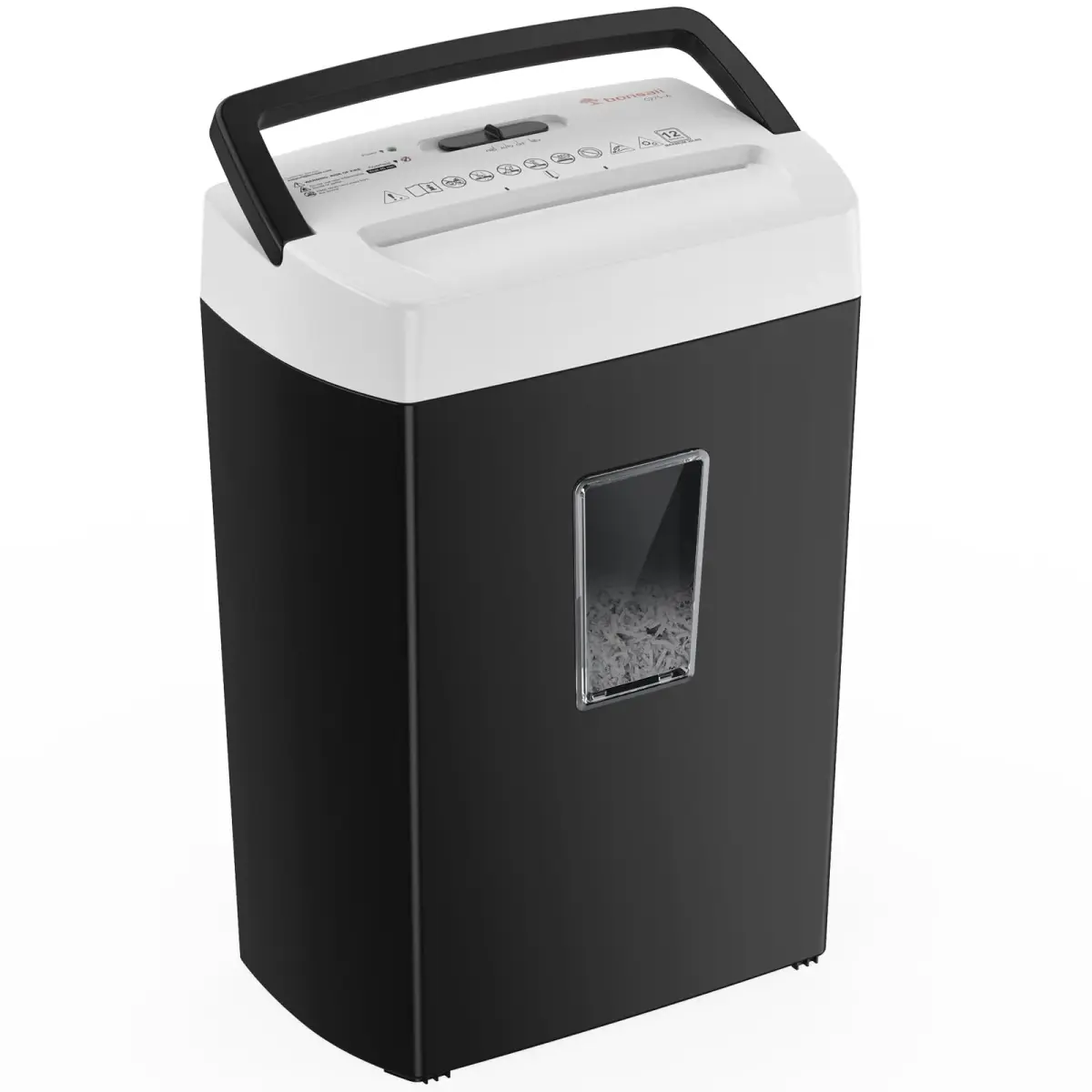 Bonsaii 12-Sheet Cross Cut Paper Shredder with Transparent Window, P-4 Security Level, Black/White - main product image