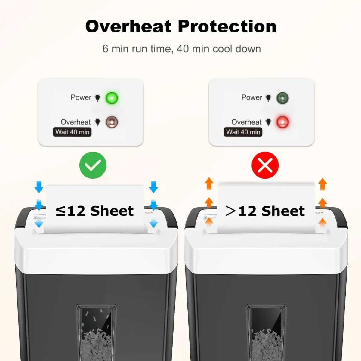 Bonsaii 12-Sheet Cross Cut Paper Shredder with Transparent Window, P-4 Security Level, Black/White - view 5