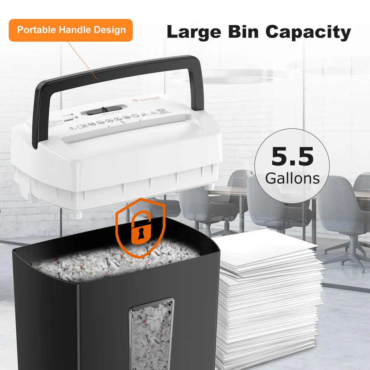 Bonsaii 12-Sheet Cross Cut Paper Shredder 5.46 kg (12 lb) | P-4 Security for Home Office Documents - view 4