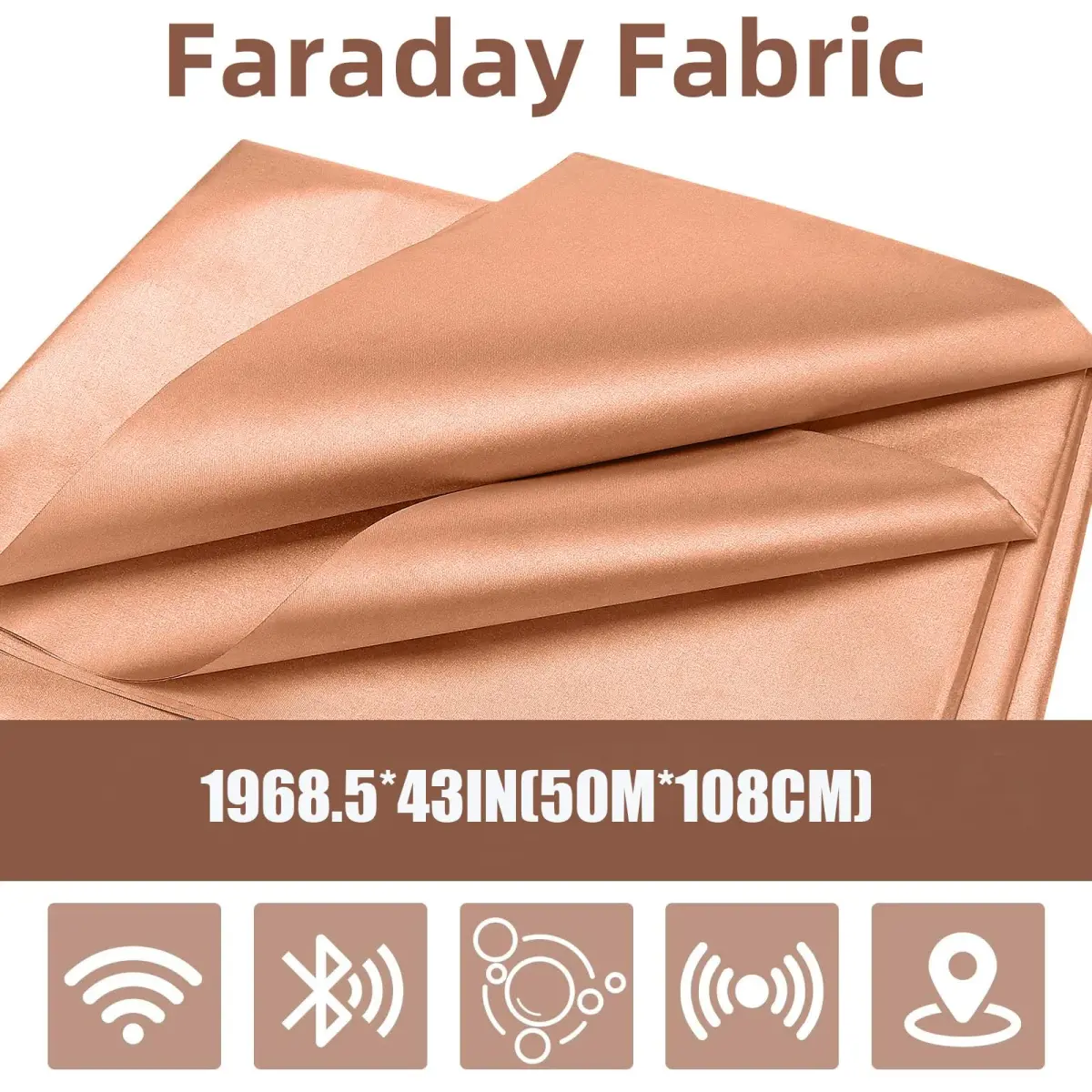 Amerthing Pure Copper Faraday Fabric 50m (1968.5"x43") | RFID Blocking for EMP, EMF, 5G, WiFi, Bluetooth, GPS - view 2