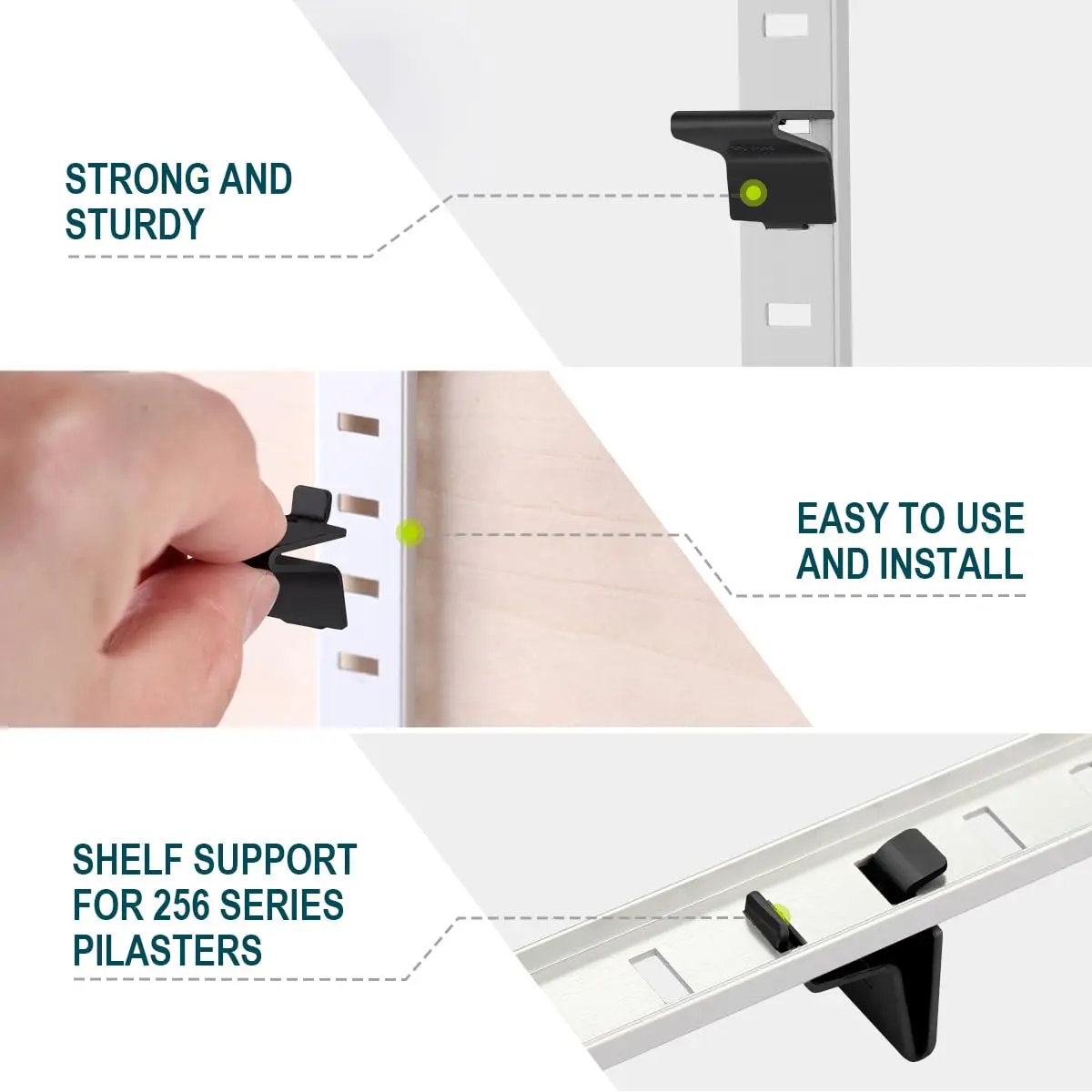 Lenink Adjustable Pilaster Shelf Clip 14 Pcs Black | Easy to Install & Durable Support - view 3