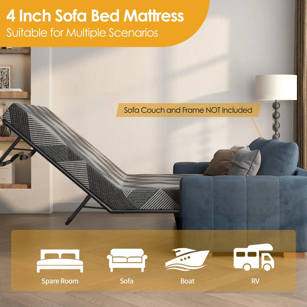 Wellynap 4 Inch Gel Memory Foam Sofa Mattress Queen Size | Space-Saving Comfort Support - view 7