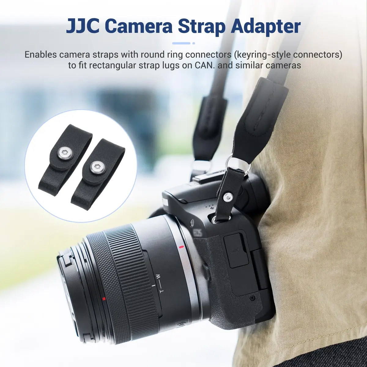 JJC R50 V R6 R5 II Camera Hand Wrist Shoulder Neck Strap Adapter Loop Connector | Durable Microfiber Leather & PVC (for Camera w Square Hole) - view 6