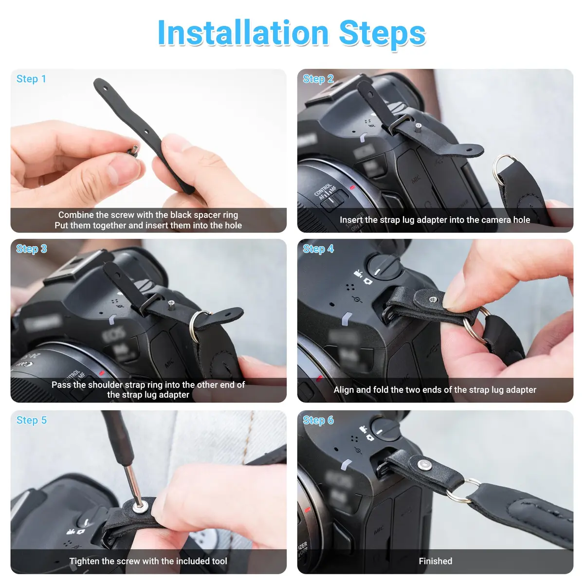 JJC R50 V R6 R5 II Camera Hand Wrist Shoulder Neck Strap Adapter Loop Connector | Durable Microfiber Leather & PVC (for Camera w Square Hole) - view 3