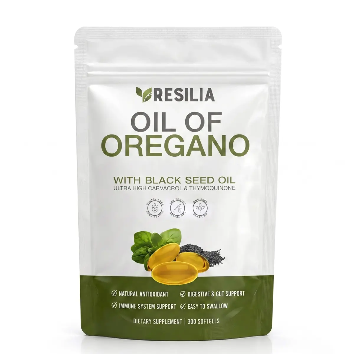 Resilia Oil of Oregano Black Seed Oil Softgels 6000mg | Immune & Digestive Support (300 Count) - main product image