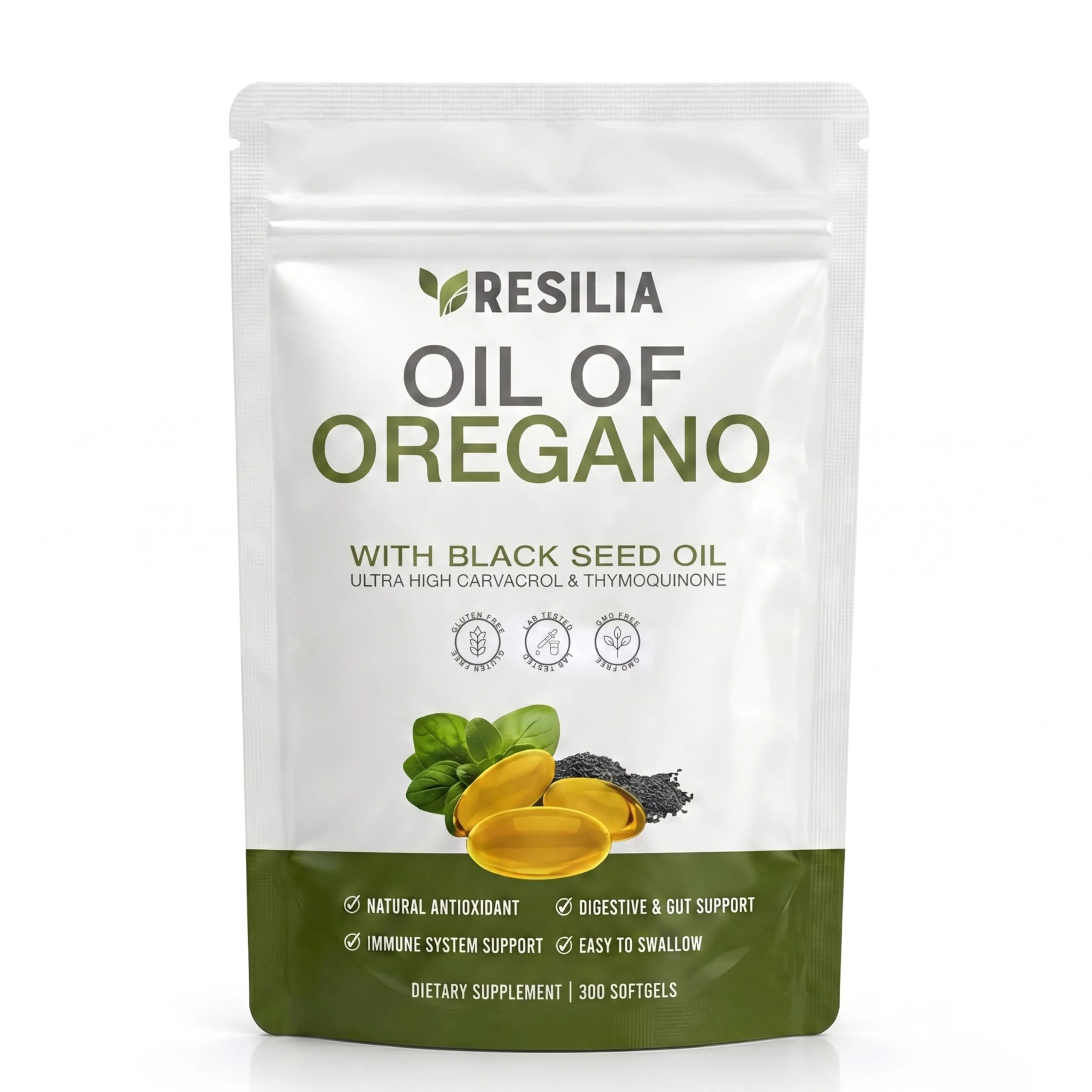 Resilia Oil of Oregano Black Seed Oil Softgels 6000mg | Immune & Digestive Support (300 Count) - main product image