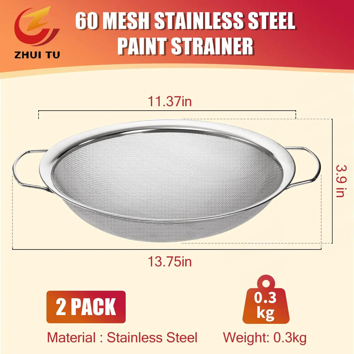 ZHUITU Fine Mesh Paint Strainer 60 Mesh Stainless Steel | Supports Fast, Impurity-Free Painting (70-120 chars) - view 5