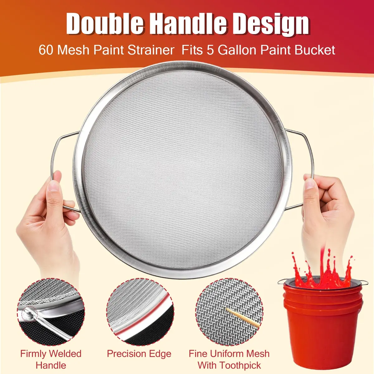 ZHUITU Fine Mesh Paint Strainer 60 Mesh Stainless Steel | Supports Fast, Impurity-Free Painting (70-120 chars) - view 2