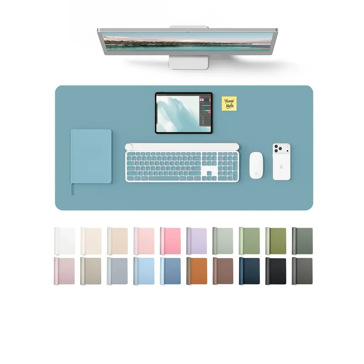 YSAGi Aquamarine PU Leather Desk Pad Protector 89.9cm x 43.2cm (35.4" x 17") | Protects Desks, Doubles as Large Mouse Pad - main product image