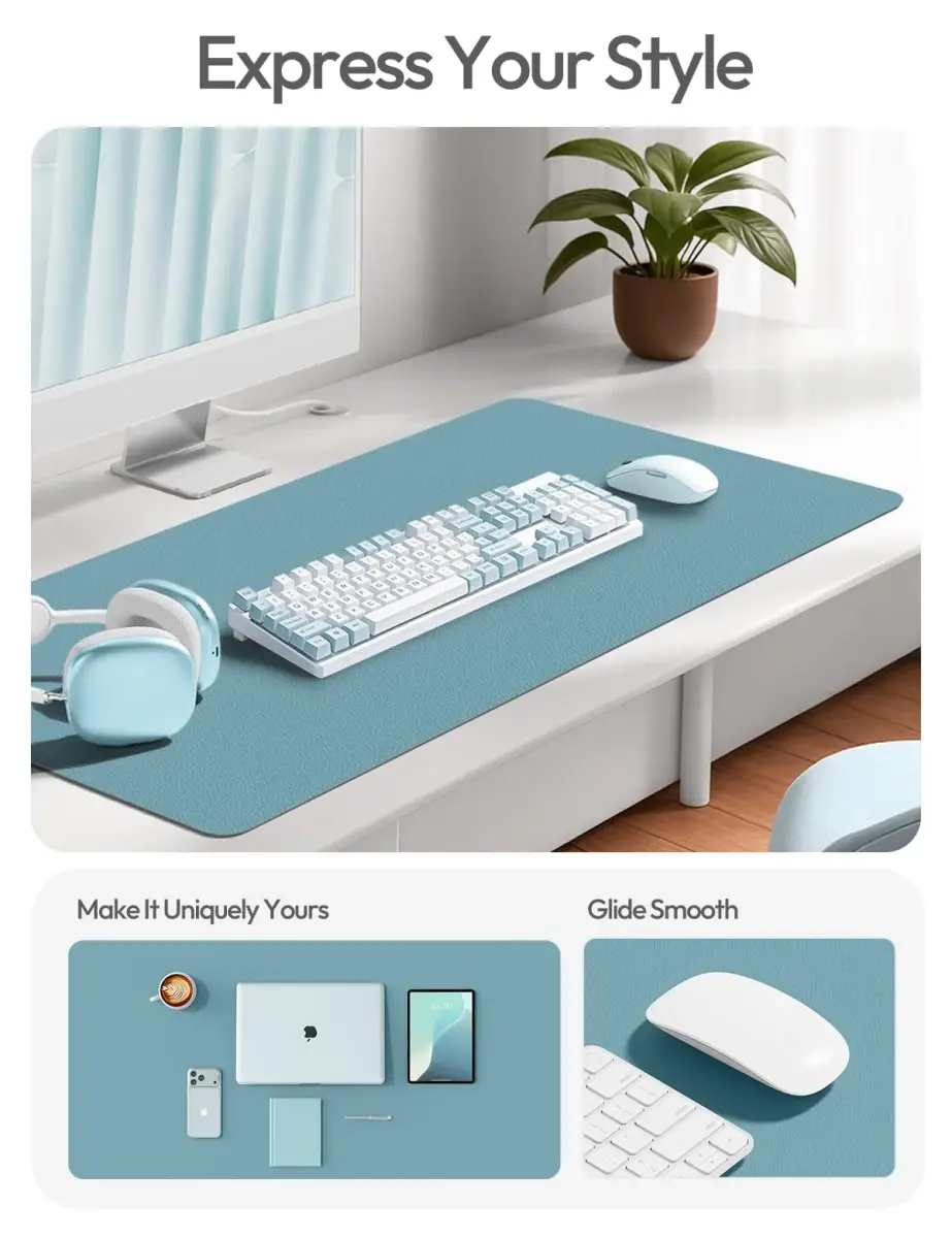YSAGi Aquamarine PU Leather Desk Pad Protector 89.9cm x 43.2cm (35.4" x 17") | Protects Desks, Doubles as Large Mouse Pad - view 2