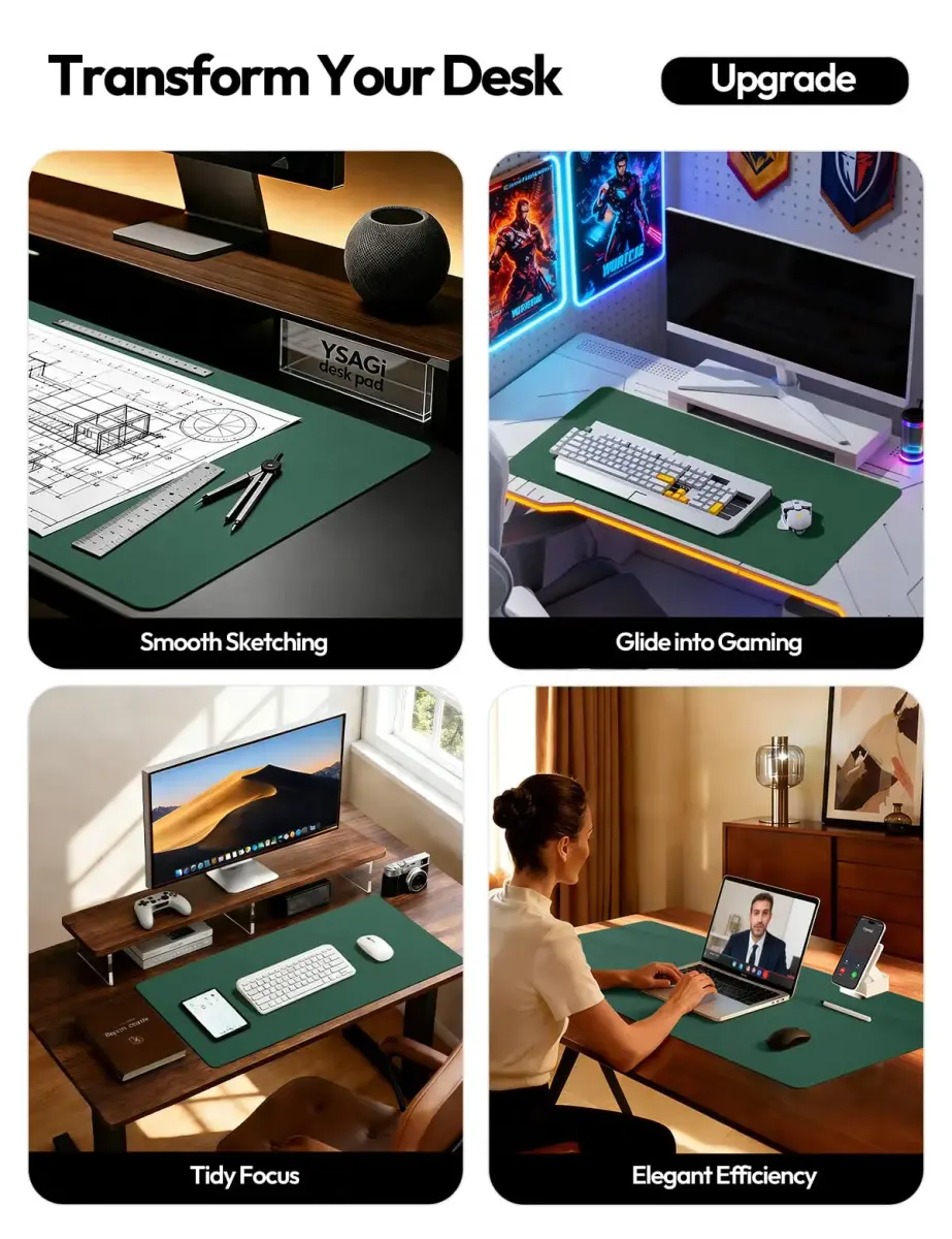 YSAGi Seafoam Green Desk Pad Protector, Large Mouse Pad, 31.5" x 15.8" | Protects Desk, Doubles as Mouse Surface - main product image