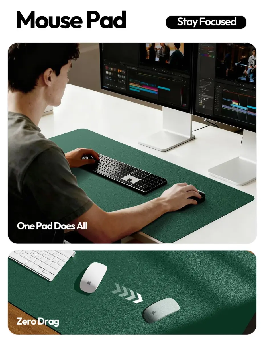 YSAGi Seafoam Green Desk Pad Protector, Large Mouse Pad, 31.5" x 15.8" | Protects Desk, Doubles as Mouse Surface - view 3