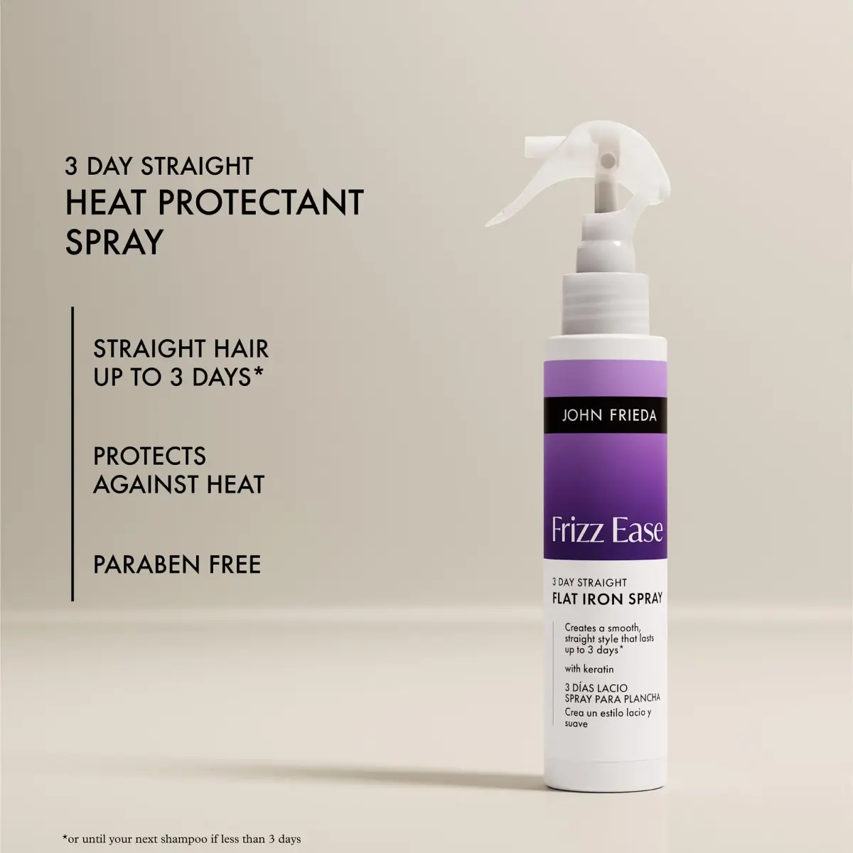 John Frieda Frizz Ease 3 Day Straight Flat Iron Spray 103ml (3.5 Fl Oz) | Heat Activated Keratin Formula for Smooth, Frizz-Free Hair - view 4