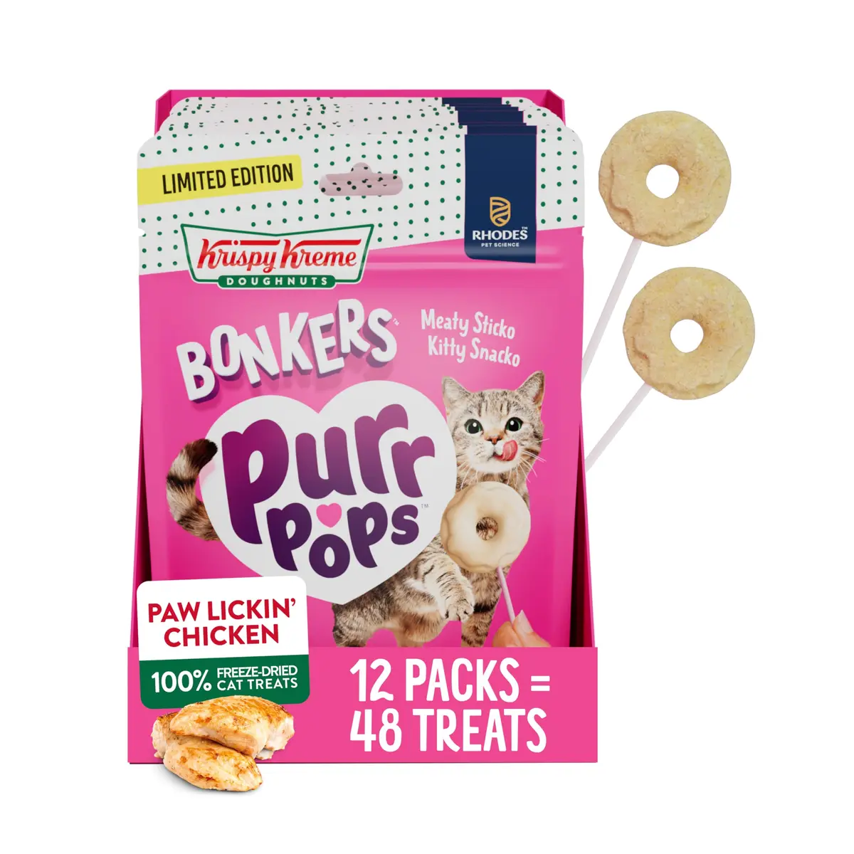 Bonkers Purrpops Krispy Kreme Edition Freeze-Dried Chicken Flavored Lollipop Cat Treats | Limited-Edition, High-Protein, All Life Stages - main product image