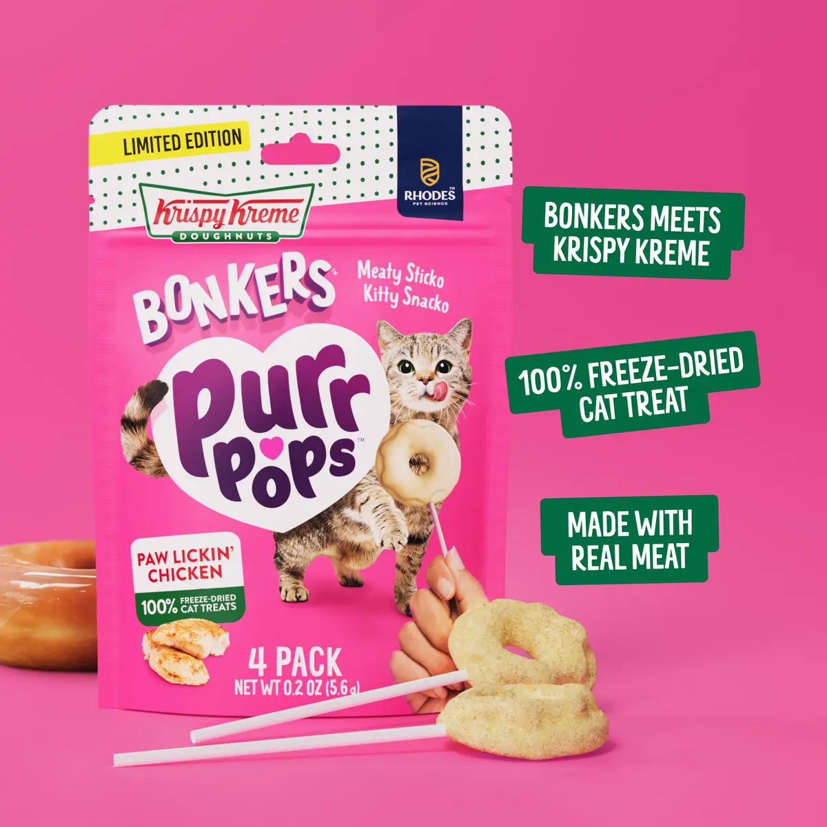 Bonkers Purrpops Krispy Kreme Edition Freeze-Dried Chicken Flavored Lollipop Cat Treats | Limited-Edition, High-Protein, All Life Stages - view 5
