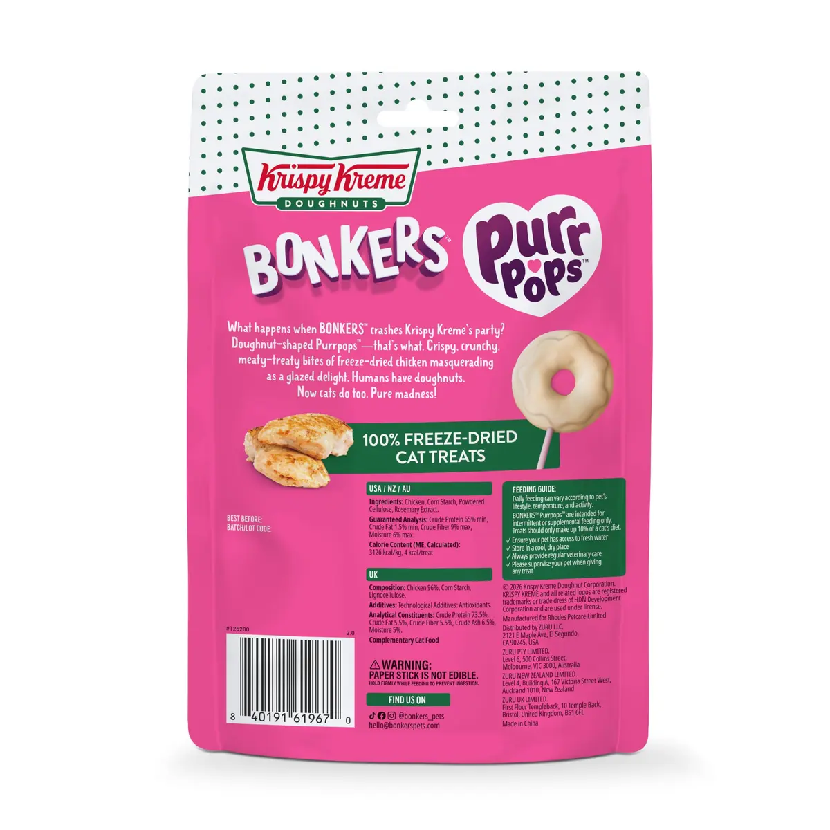 Bonkers Purrpops Krispy Kreme Edition Freeze-Dried Chicken Flavored Lollipop Cat Treats | Limited-Edition, High-Protein, All Life Stages - view 9
