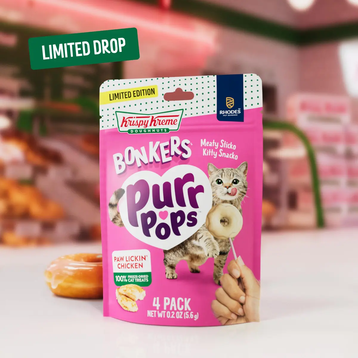 Bonkers Purrpops Krispy Kreme Edition Freeze-Dried Chicken Flavored Lollipop Cat Treats | Limited-Edition, High-Protein, All Life Stages - view 2