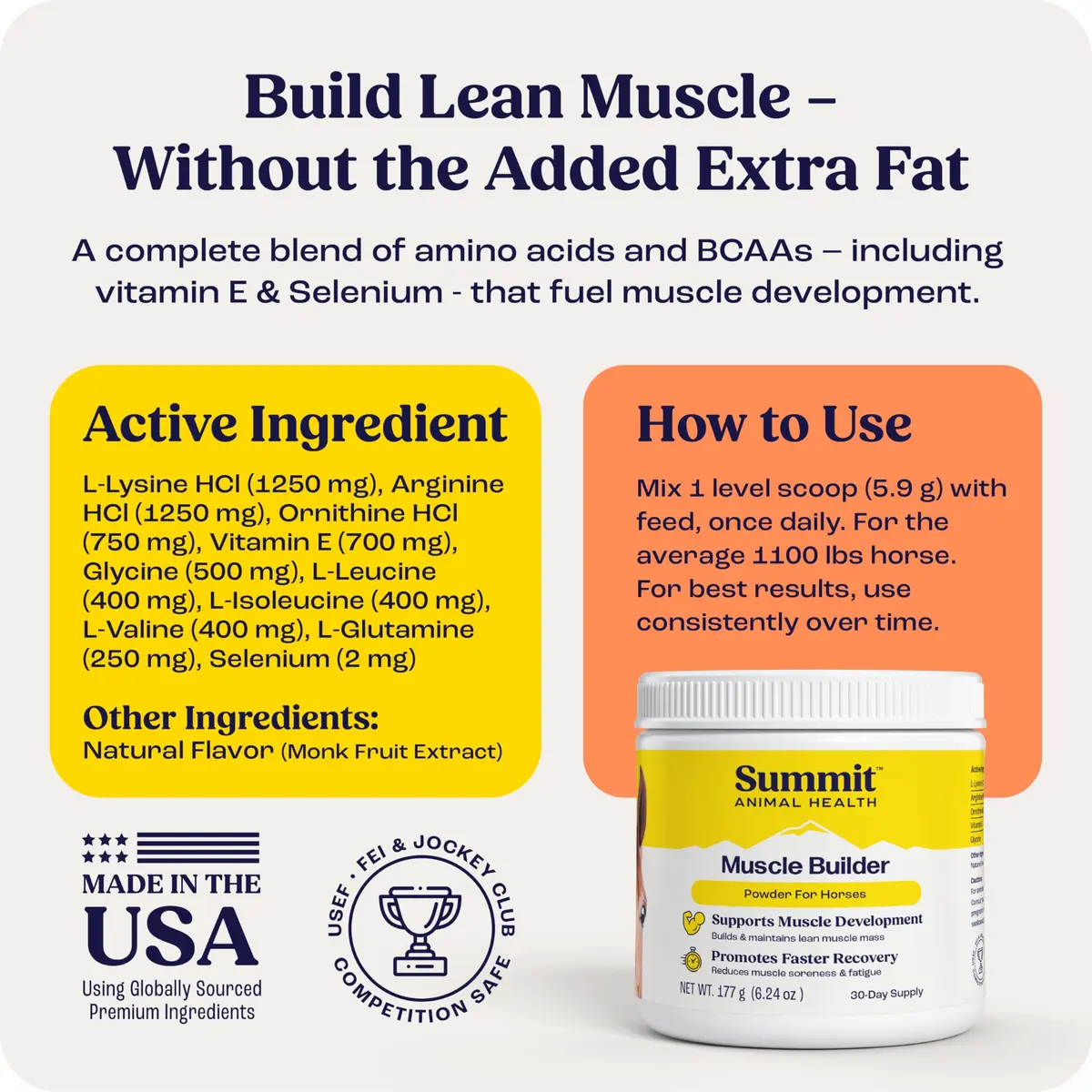 Summit Animal Health Muscle Builder Powder for Horses 90 Day Supply | Amino Acids & Vitamins Support Recovery - view 6