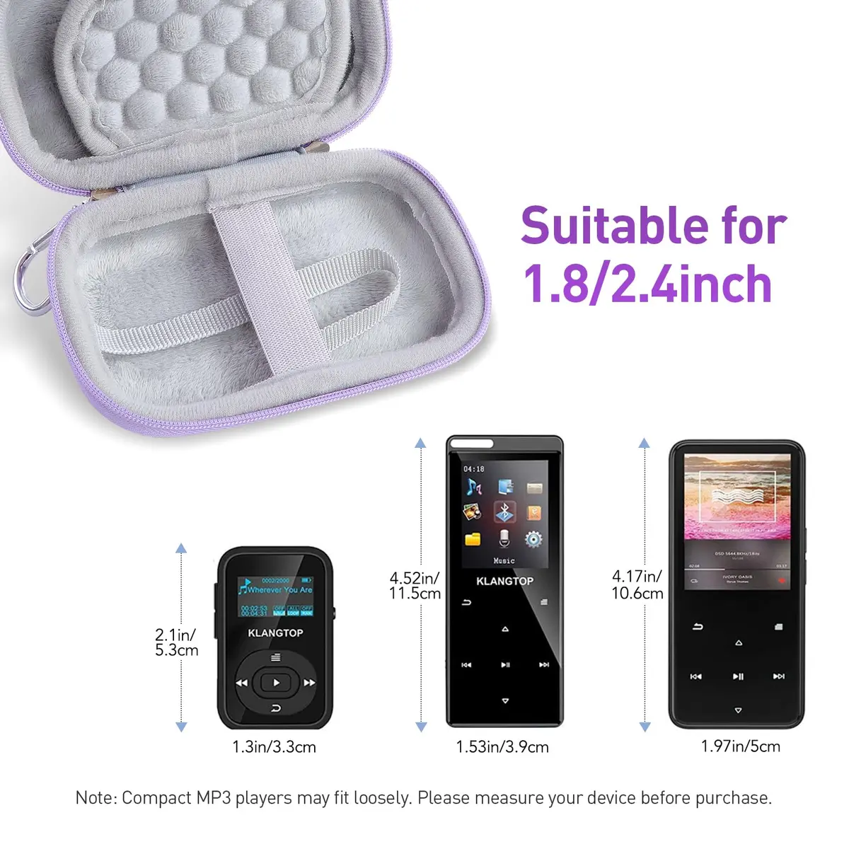 AGPTEK MP3 MP4 Player Case for 2.4'' MP3 Player with Metal Carabiner Clip | All-round Protection & Portable Design - view 7