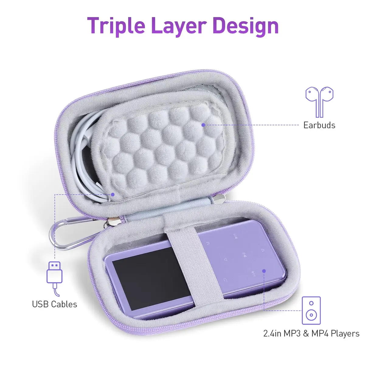 AGPTEK MP3 MP4 Player Case for 2.4'' MP3 Player with Metal Carabiner Clip | All-round Protection & Portable Design - view 2