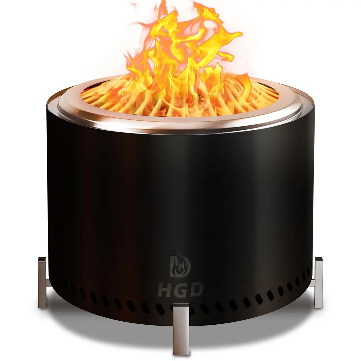HGD 20" Smokeless Firepit with Stand | Stainless Steel Outdoor Patio Stove for Garden & BBQ (Black) - main product image