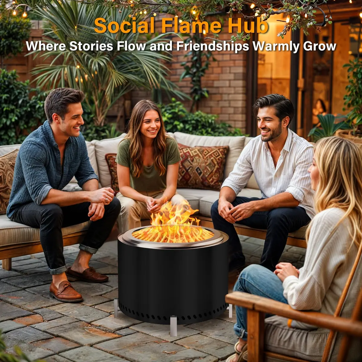 HGD 20" Smokeless Firepit with Stand | Stainless Steel Outdoor Patio Stove for Garden & BBQ (Black) - view 2