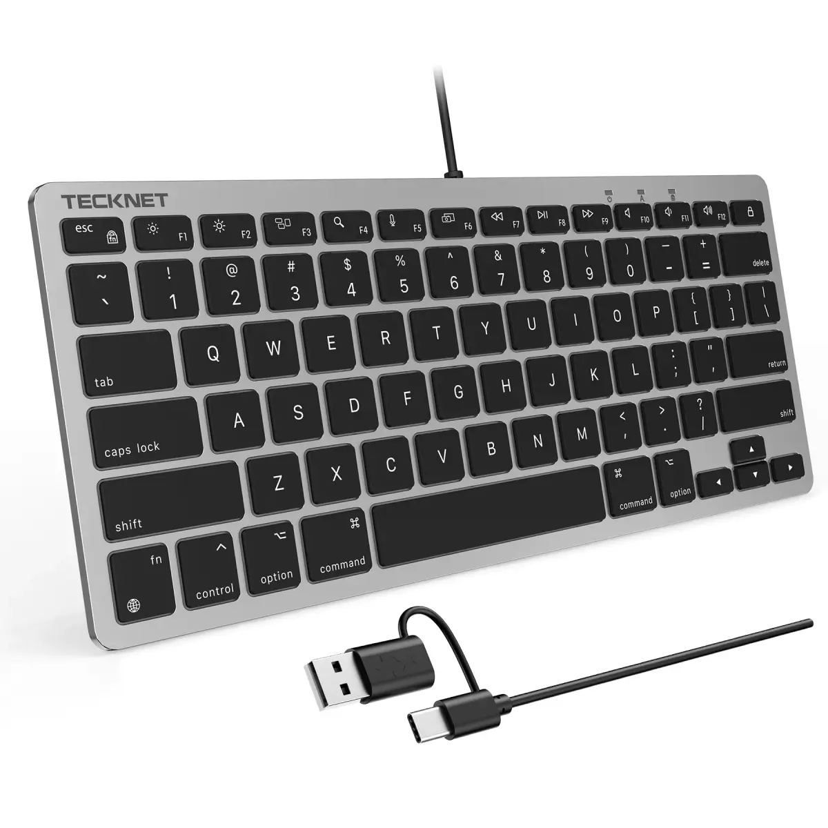 TECKNET Wired Mac Keyboard for MacOS Devices with Dual Interface, 78-Key Compact Layout | Ergonomic Typing Angle & Stable Connection - main product image