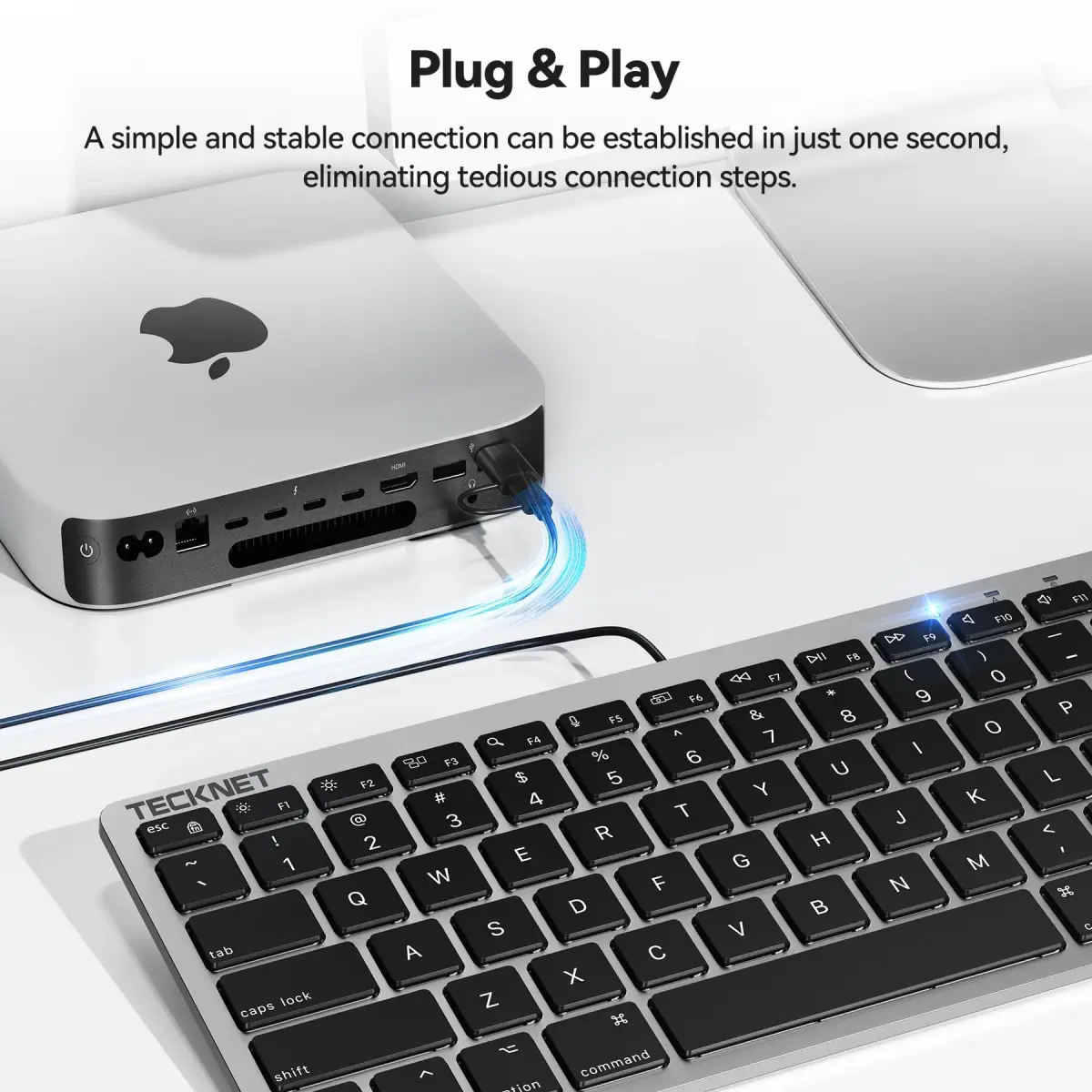 TECKNET Wired Mac Keyboard for MacOS Devices with Dual Interface, 78-Key Compact Layout | Ergonomic Typing Angle & Stable Connection - view 5