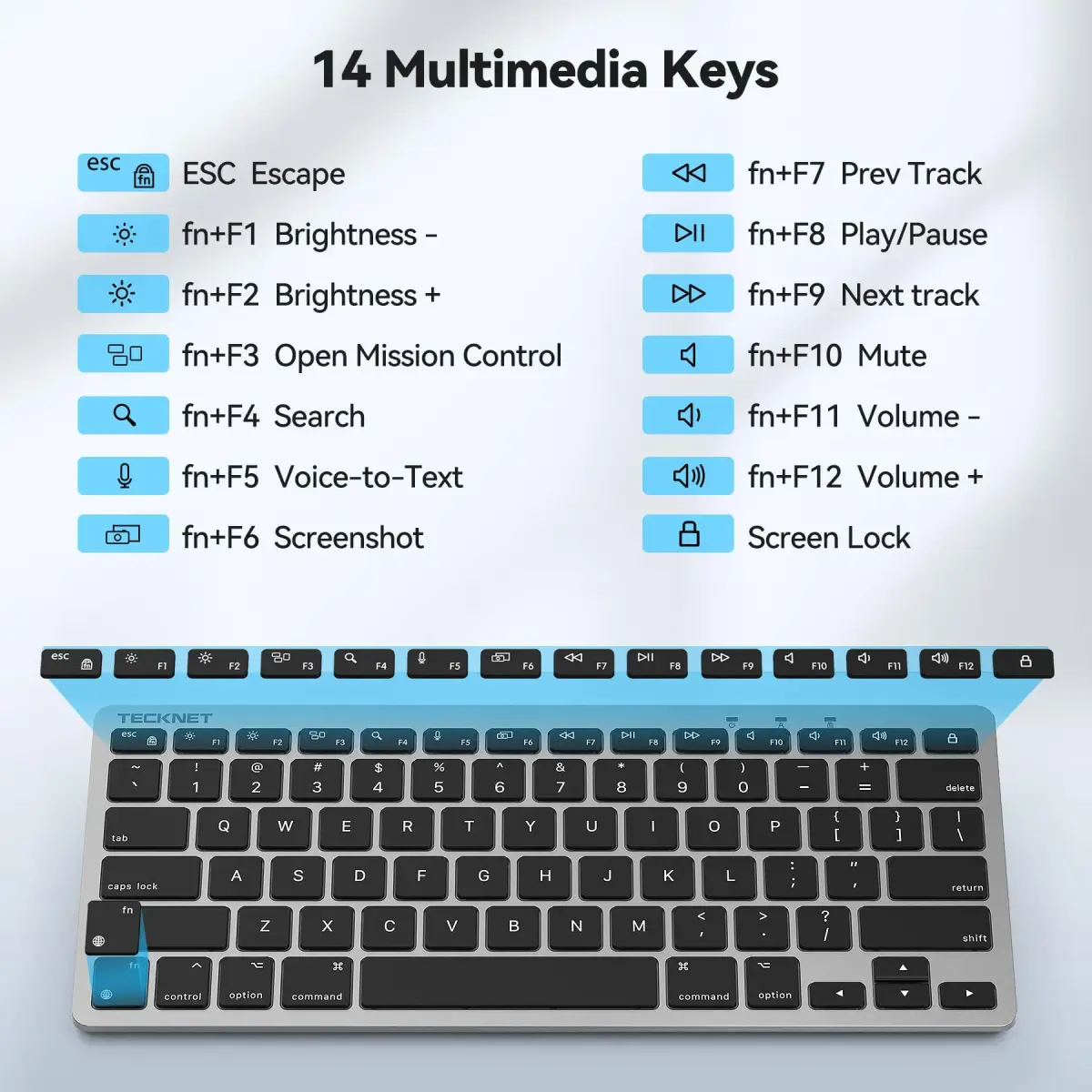 TECKNET Wired Mac Keyboard for MacOS Devices with Dual Interface, 78-Key Compact Layout | Ergonomic Typing Angle & Stable Connection - view 8