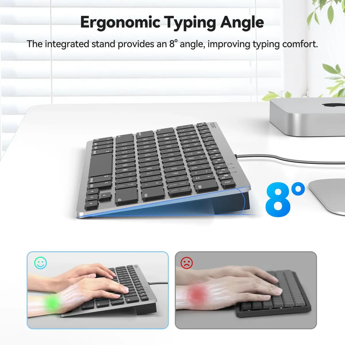 TECKNET Wired Mac Keyboard for MacOS Devices with Dual Interface, 78-Key Compact Layout | Ergonomic Typing Angle & Stable Connection - view 3