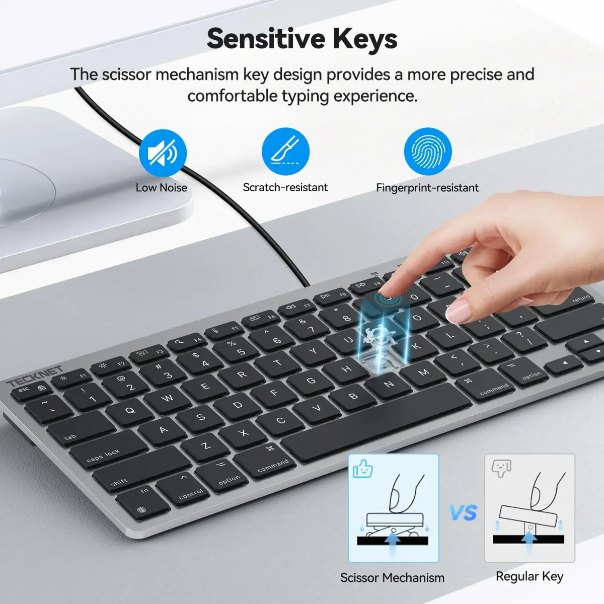 TECKNET Wired Mac Keyboard for MacOS Devices with Dual Interface, 78-Key Compact Layout | Ergonomic Typing Angle & Stable Connection - view 4